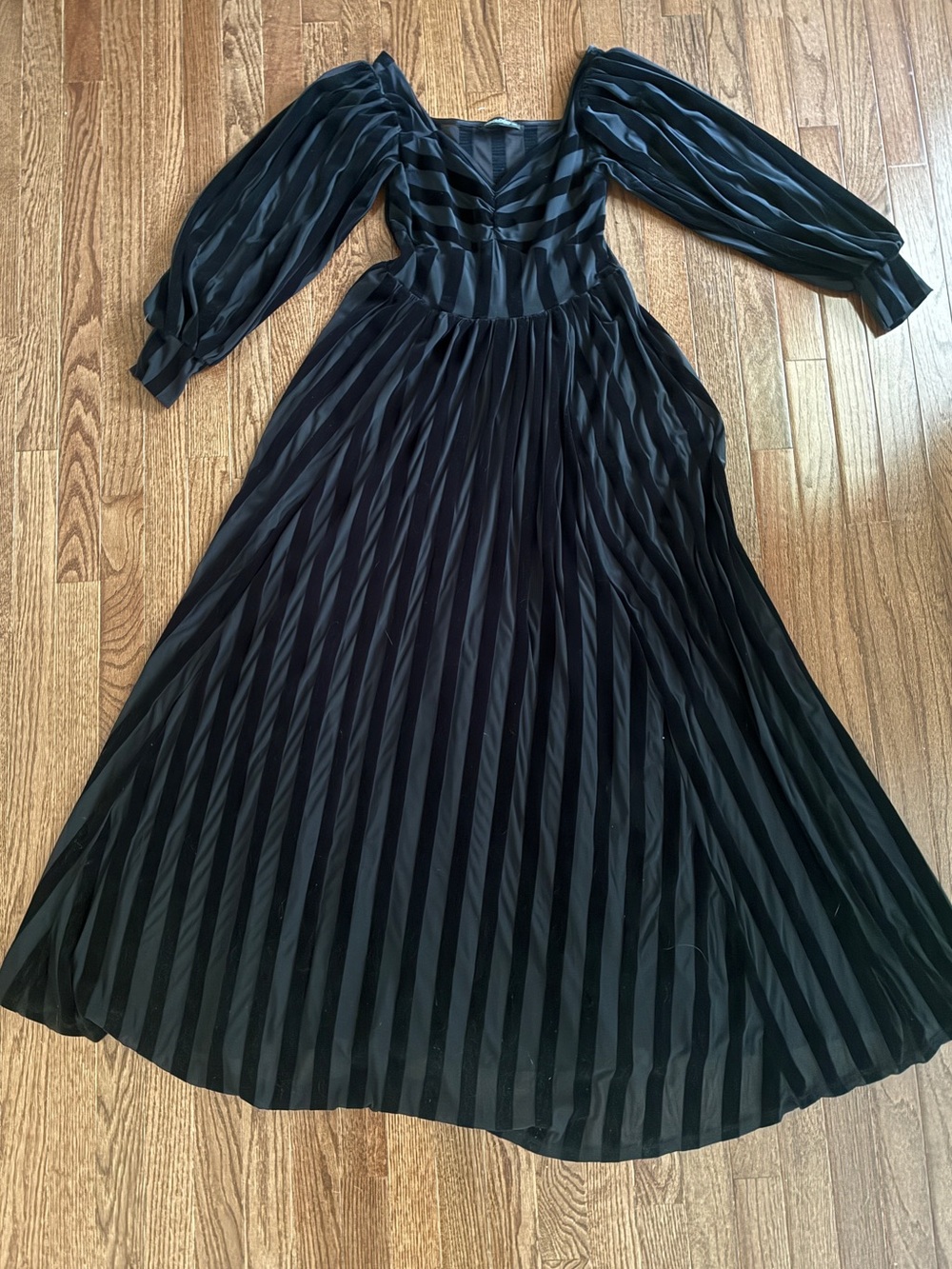 Foxblood Victoria Striped Mesh Gown - Black Gothic Maxi Dress